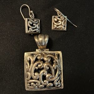 Barse Scroll Filigree Sterling Silver 925 Pendant and Drop Earrings matching set